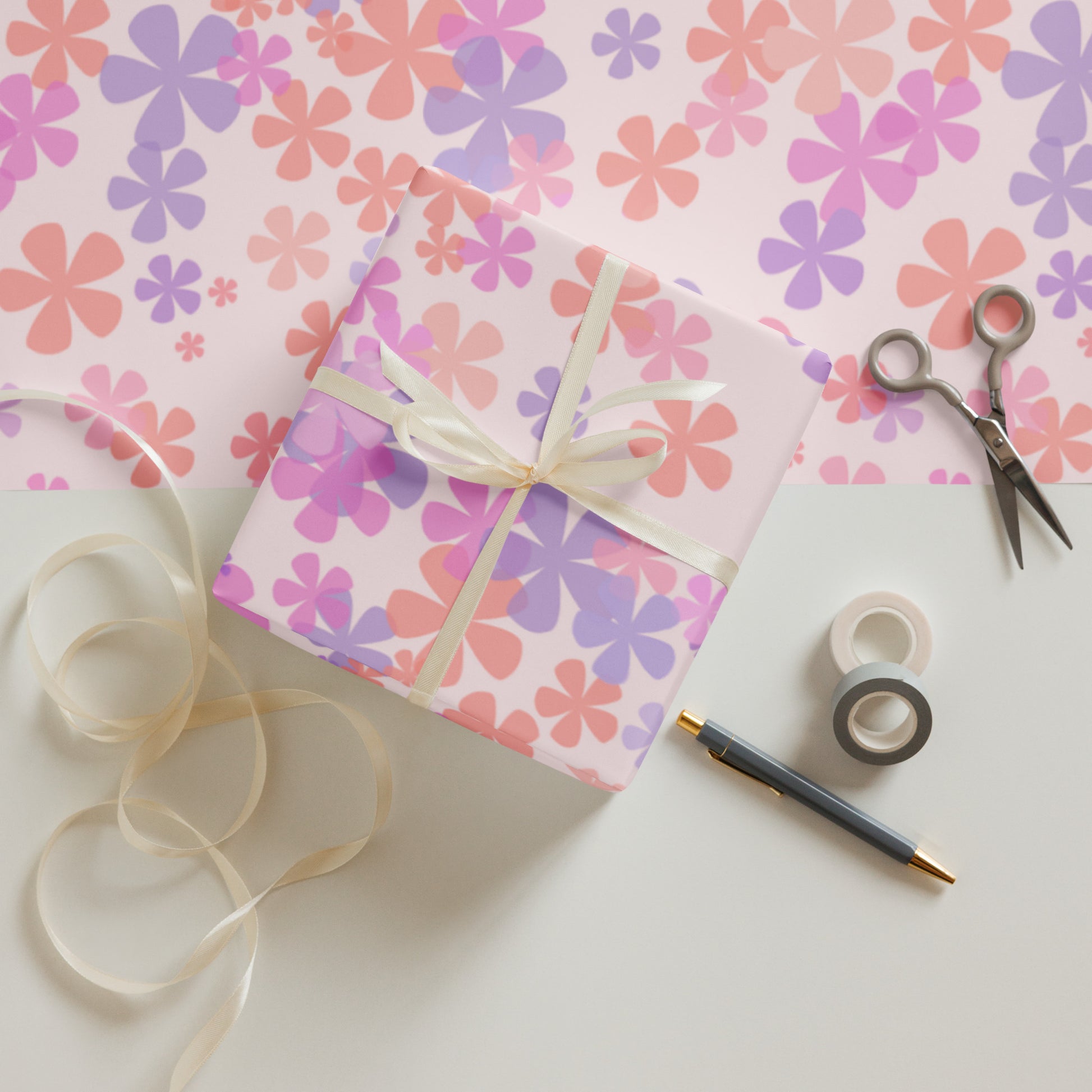 Pink Flowers Wrapping Paper Sheets