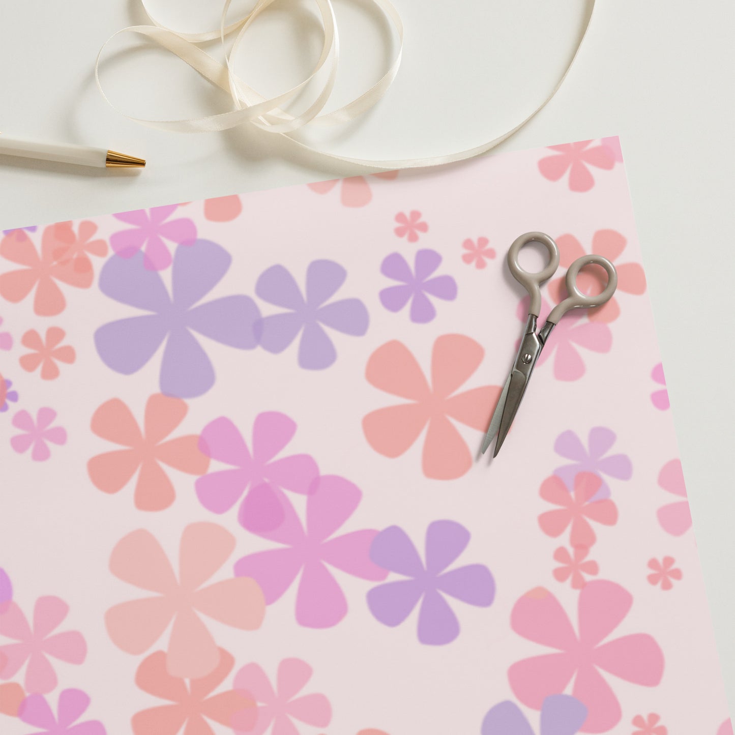 Pink Flowers Wrapping Paper Sheets
