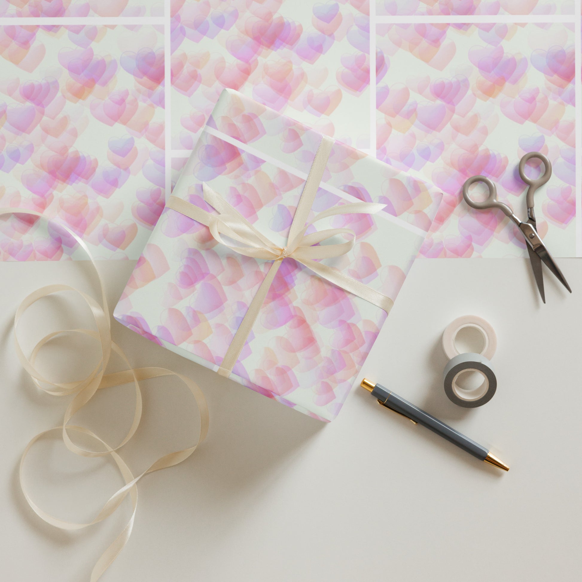 Pink Hearts Wrapping Paper Sheets