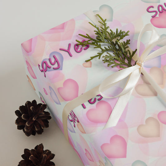 Say Yes Pink Hearts Wrapping Paper Sheets