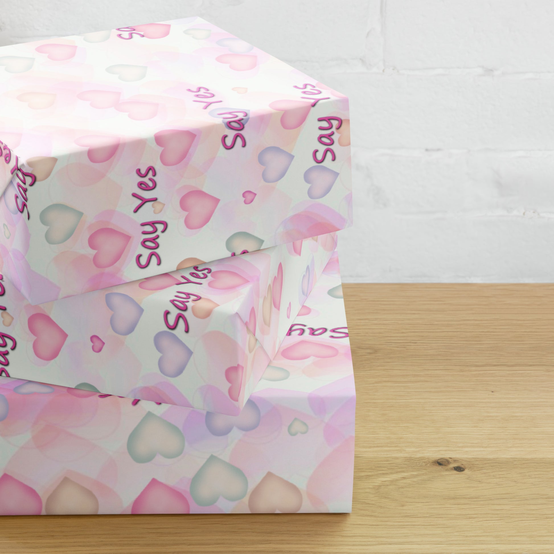 Say Yes Pink Hearts Wrapping Paper Sheets