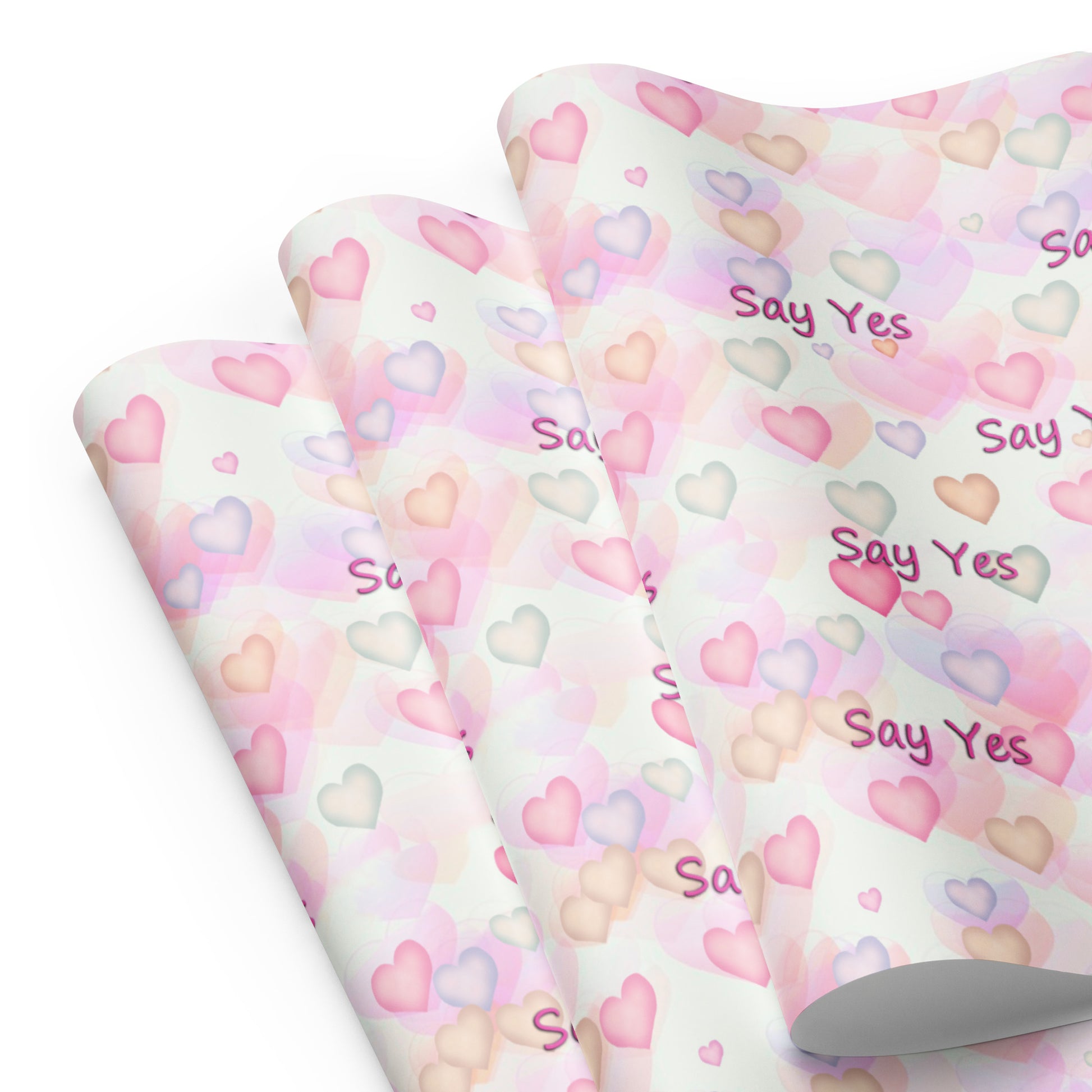 Say Yes Pink Hearts Wrapping Paper Sheets