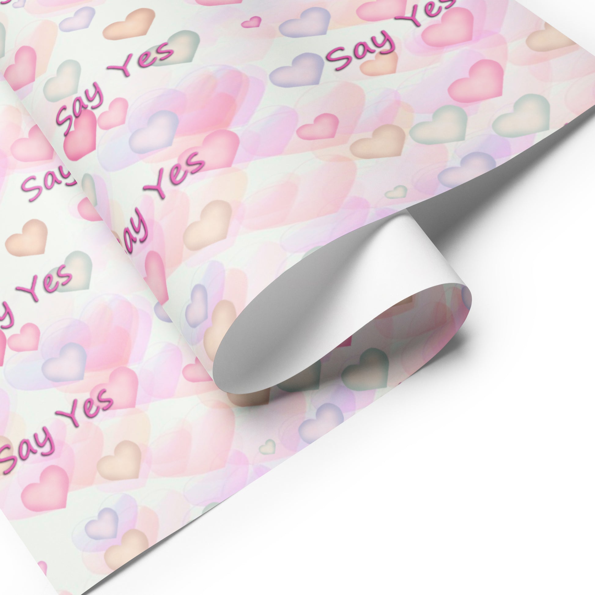 Say Yes Pink Hearts Wrapping Paper Sheets