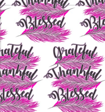 grateful thankful blessed feathers in pink