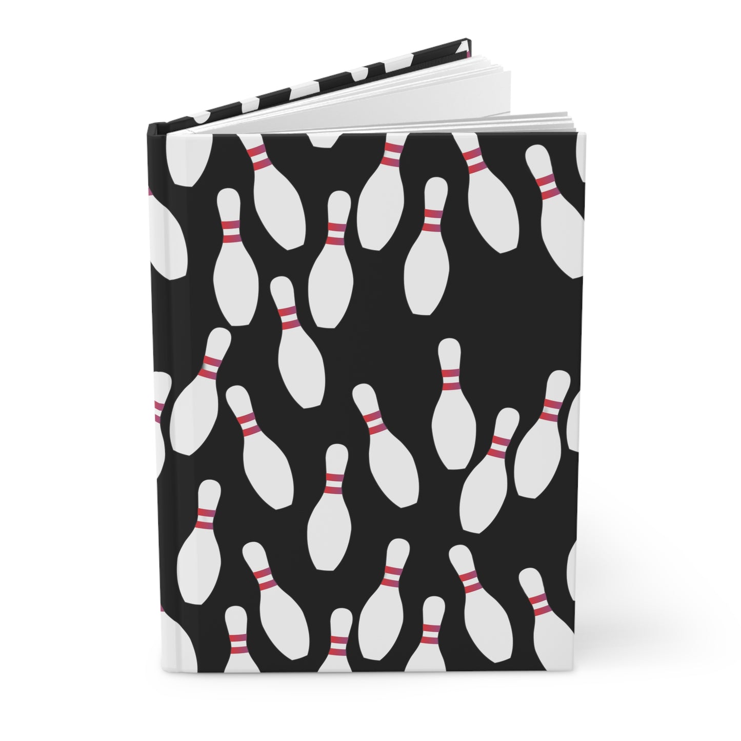 Bowling Pins Hardcover Journal — Matte Black Sports Notebook for Bowlers
