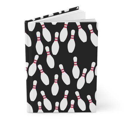 Bowling Pins Hardcover Journal — Matte Black Sports Notebook for Bowlers