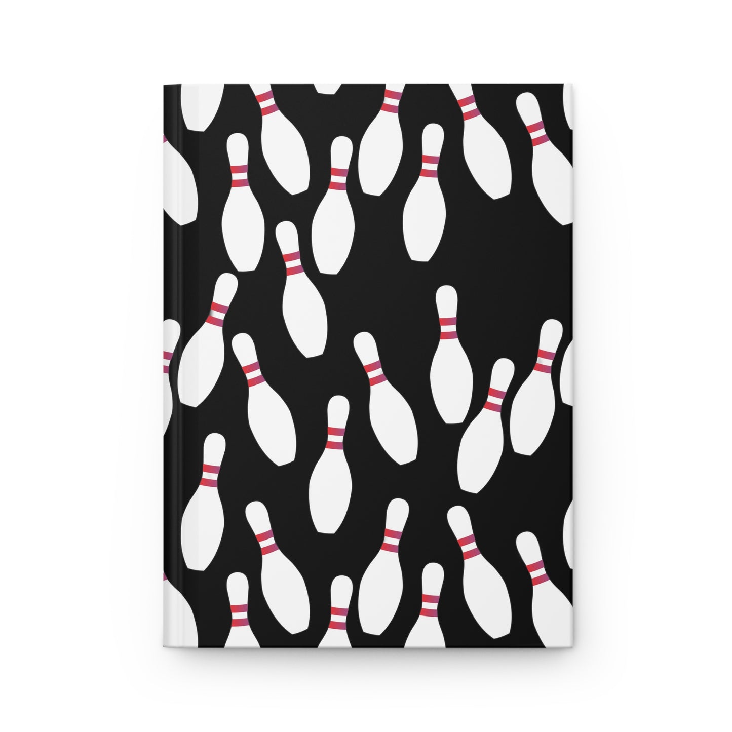 Bowling Pins Hardcover Journal — Matte Black Sports Notebook for Bowlers