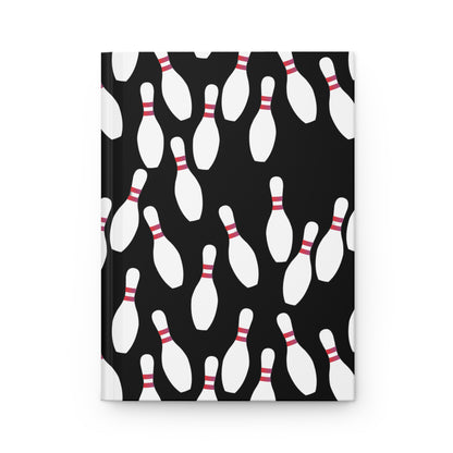 Bowling Pins Hardcover Journal — Matte Black Sports Notebook for Bowlers