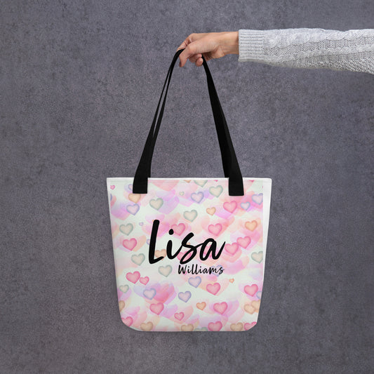 Personalized Tote bag with pink hearts Default Title
