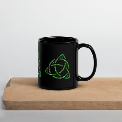 Celtic Trinity Large Knot Triquetra Black Glossy Mug 11 oz