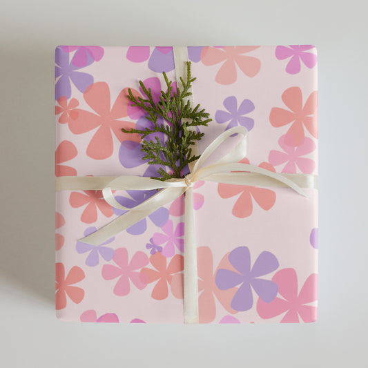 Pink and purple floral custom wrapping paper with cream ribbon and green sprig, personalized gift wrap paper. - Floral Wrapping Paper Sheets - Default Title