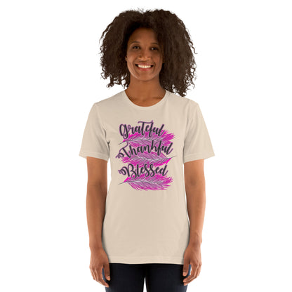 Thankful Grateful Blessed Pink Ladies Unisex t-shirt Soft Cream