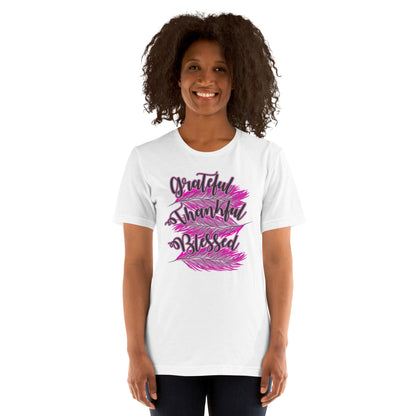 Thankful Grateful Blessed Pink Ladies Unisex t-shirt Solid White Blend