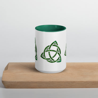Celtic Trinity Small Knot Triquetra Mug with Color Inside Dark green 15 oz