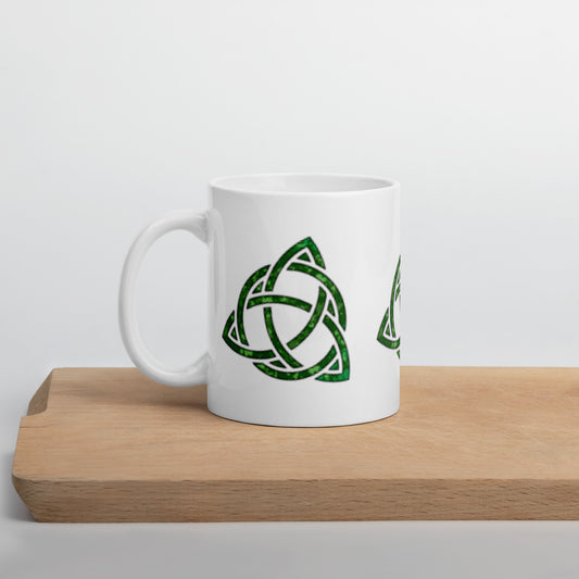 Celtic Trinity Large Knot Triquetra White Glossy Mug 11 oz