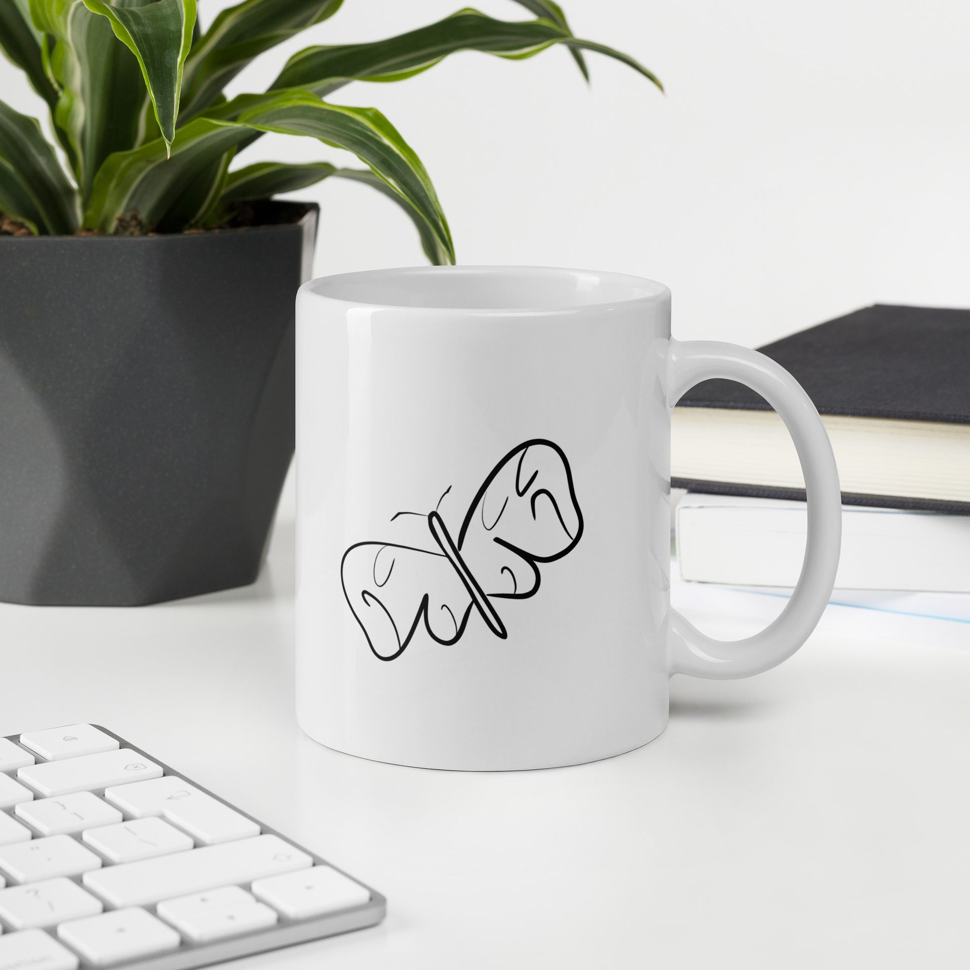 Black and White Abstract Butterfly White glossy mug