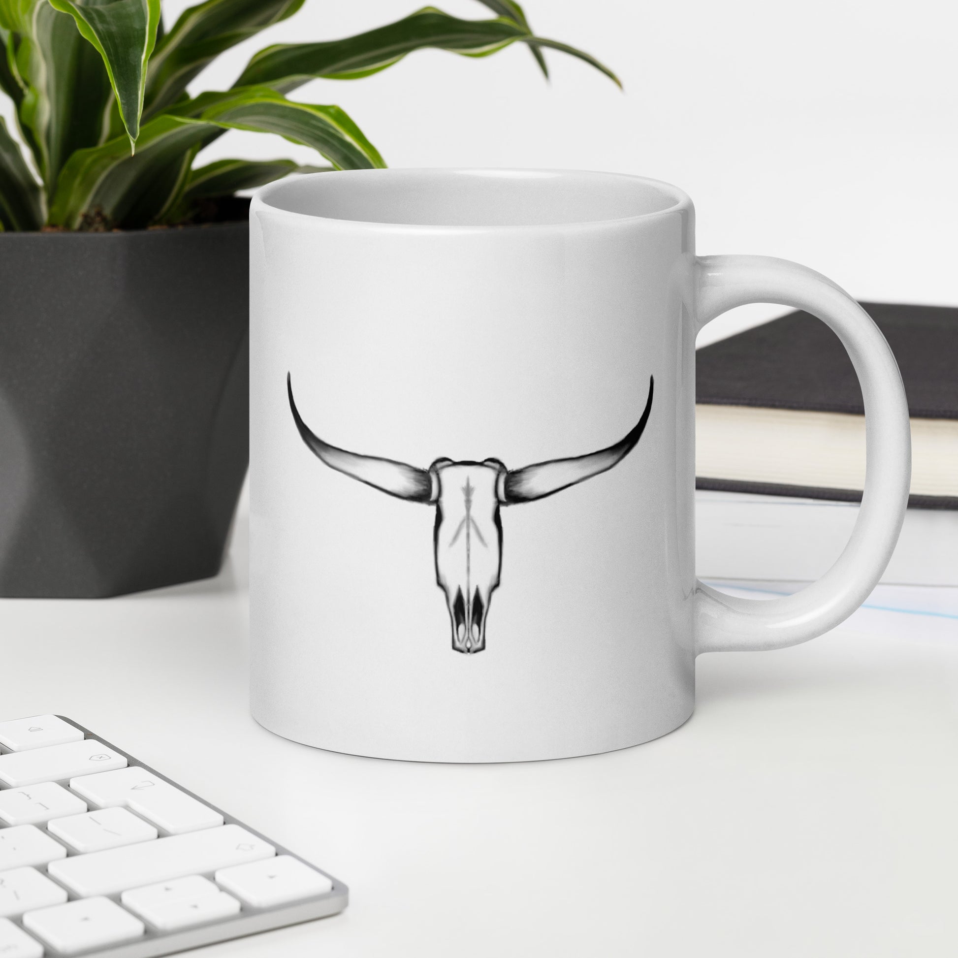 Texas Longhorn Skull White glossy mug
