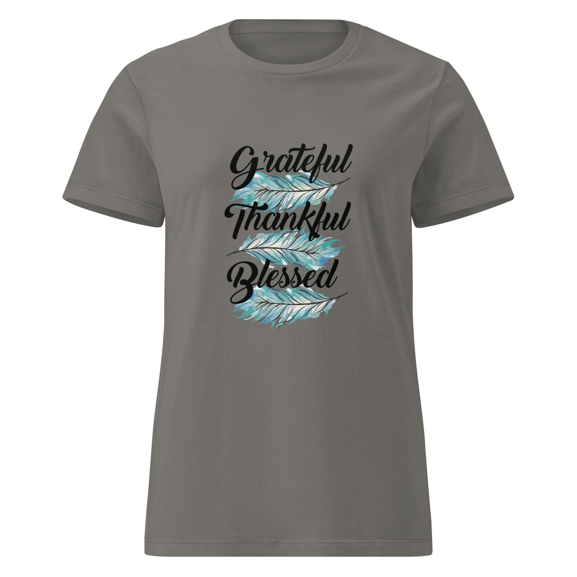 Grateful Thankful Blessed Teal Feathers Women’s Basic Tee Charcoal