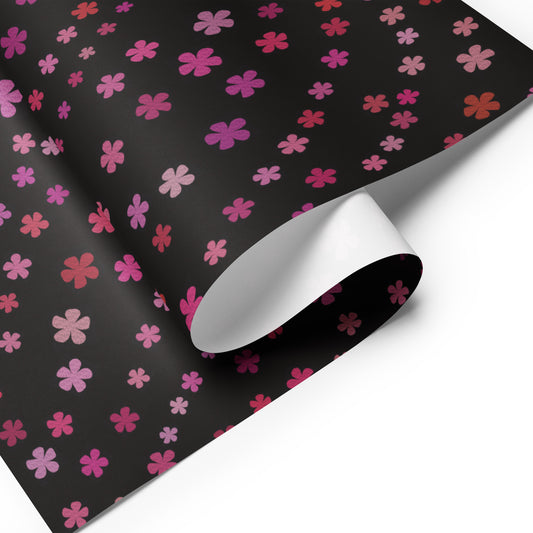 Black with PInk Flowers Wrapping paper sheets
