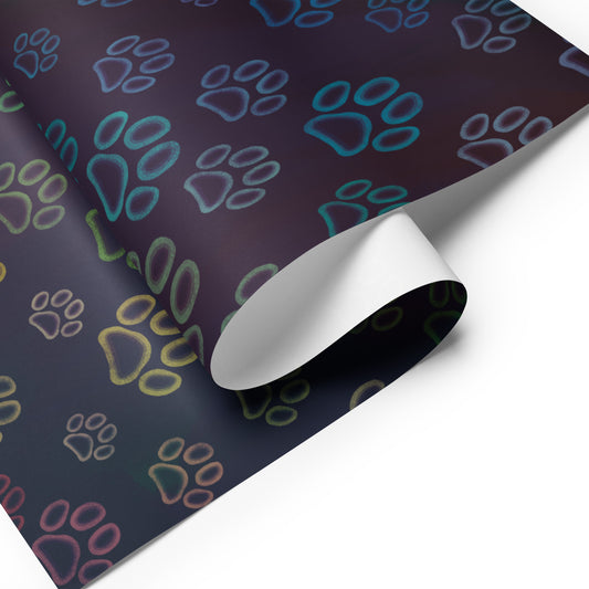 Dog Paw Print Rainbow Dark Wrapping paper sheets