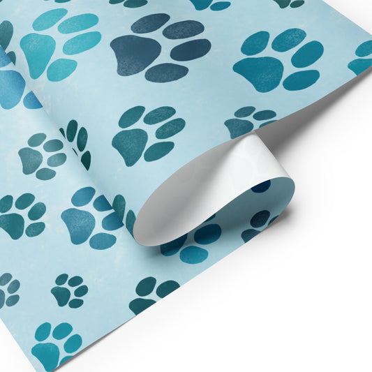Dog Paw Print Blue Wrapping paper sheets